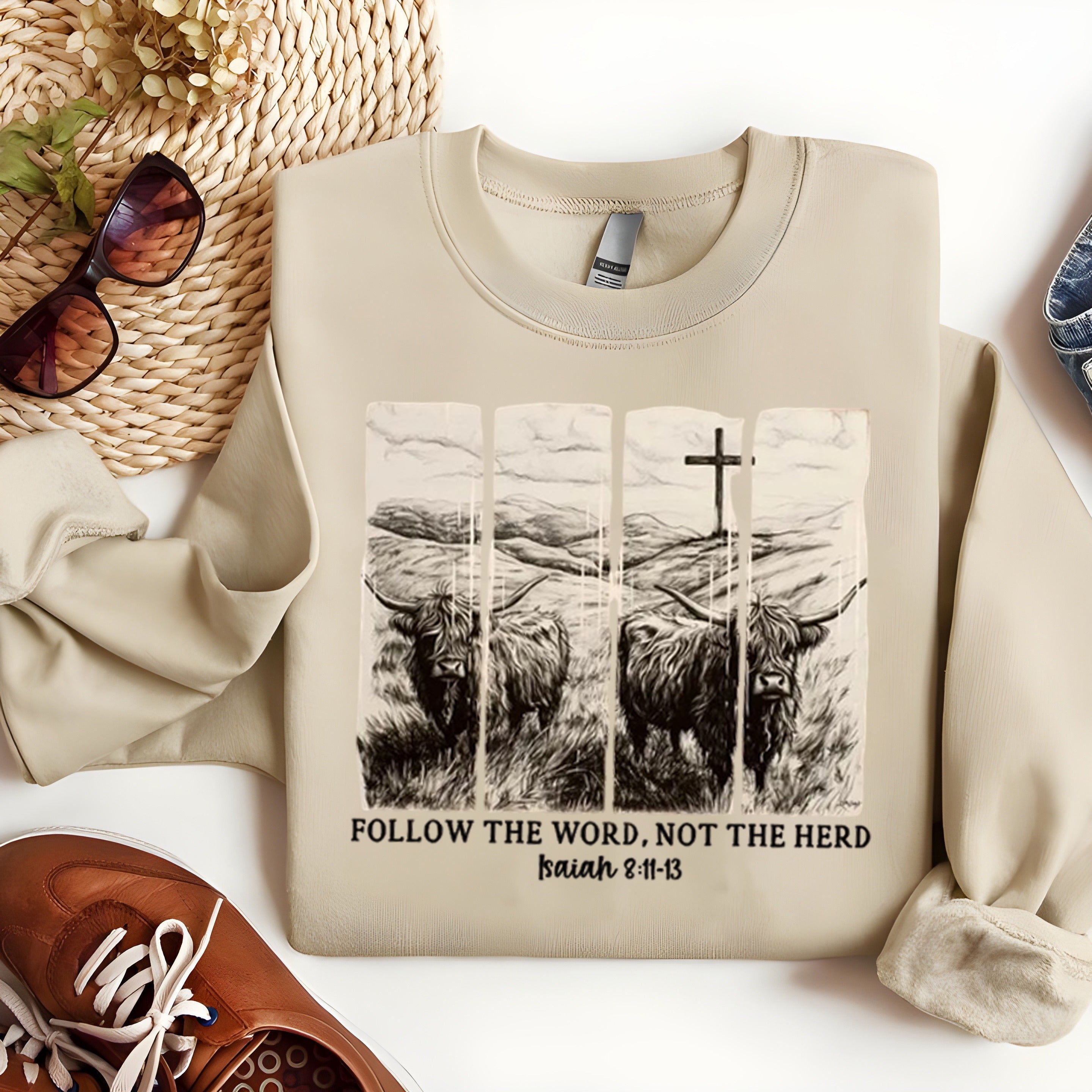 Follow the Word Not the Herd Christian Sweatshirt, Isaiah 8:11-13 Bible Verse Pullover, Faith Based Religious Crewneck